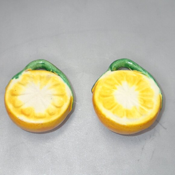 Vintage 1960's Small Lemons Porcelain Salt and Pepper Shakers Lemons Oranges - Picture 1 of 12